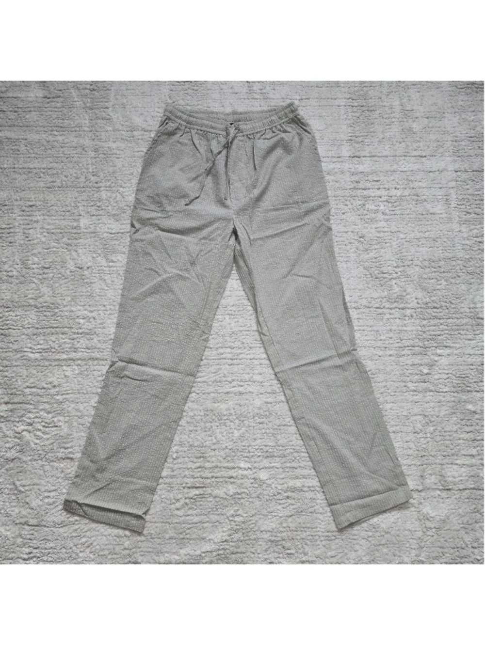 Men's boohooMAN Slim Fit Seersucker Trousers M Light Grey